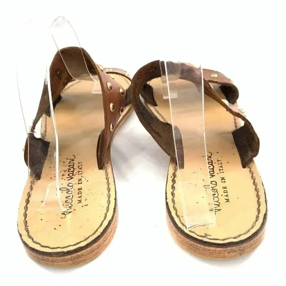 niccolo vacari womens sandals 10 brown Italian leather straps studded slides - Picture 9 of 12